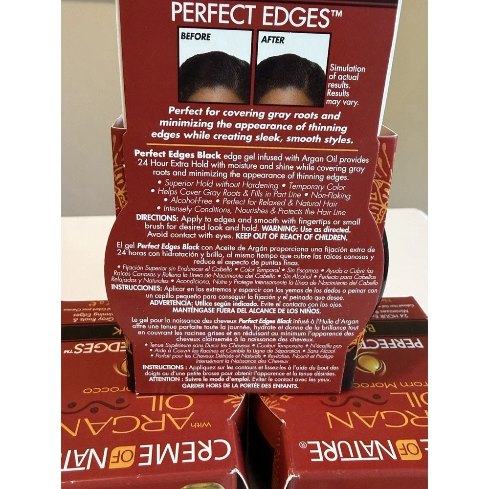 Creme Of Nature Argan Oil Perfect Edges Black Hair Gel 2.25 ounce each (3 Pack)